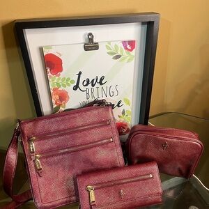 Cole Haan Winery Metallic Leather Wallet, Pouch and Crossbody Bundle